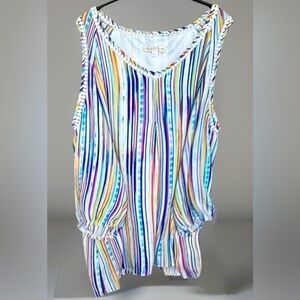Hailey Lyn Long Sleeve Cold Shoulder Lined Pullover Blouse Multicolor Stripe XL